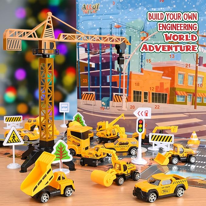 🎁 LIMITED‑TIME 50% OFF! ✨ Kids Alloy Construction‑Vehicle Advent Calendar – 24‑Day Surprises, With 2 Play Maps 🚜