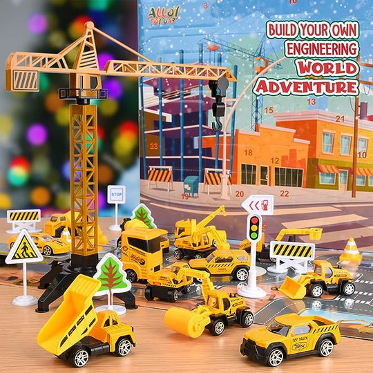 🎁 LIMITED‑TIME 50% OFF! ✨ Kids Alloy Construction‑Vehicle Advent Calendar – 24‑Day Surprises, With 2 Play Maps 🚜
