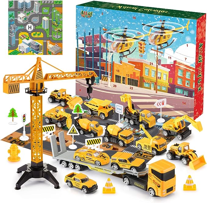 🎁 LIMITED‑TIME 50% OFF! ✨ Kids Alloy Construction‑Vehicle Advent Calendar – 24‑Day Surprises, With 2 Play Maps 🚜