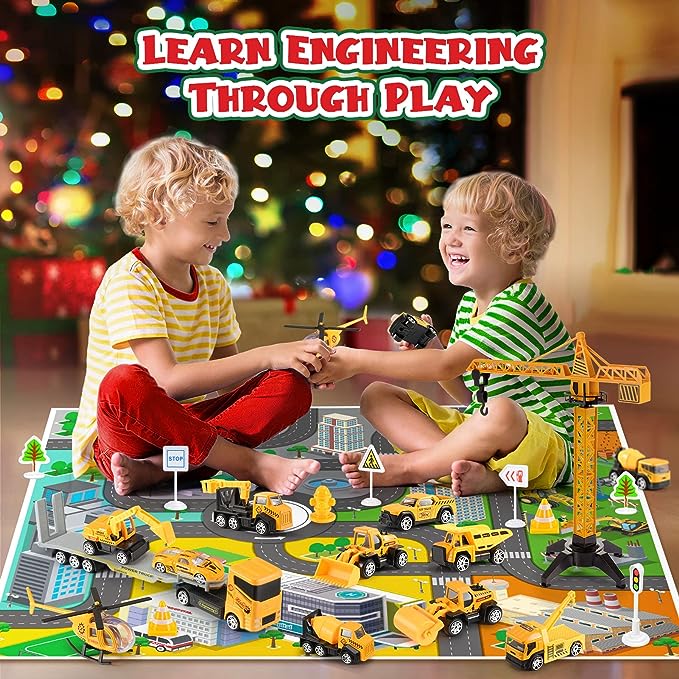🎁 LIMITED‑TIME 50% OFF! ✨ Kids Alloy Construction‑Vehicle Advent Calendar – 24‑Day Surprises, With 2 Play Maps 🚜