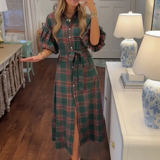 Women's Casual Plaid Maxi Shirt Dress