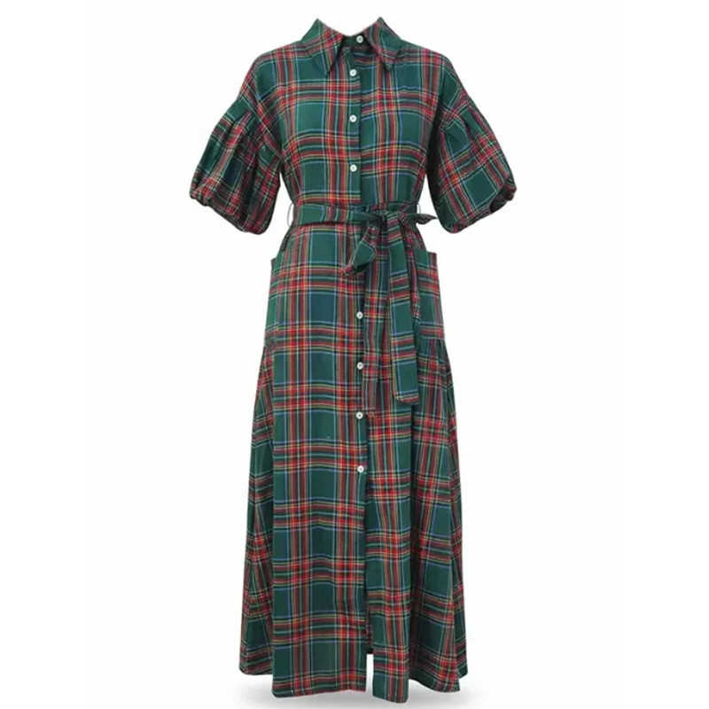 Women's Casual Plaid Maxi Shirt Dress
