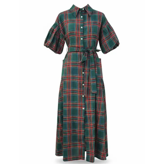 Women's Casual Plaid Maxi Shirt Dress