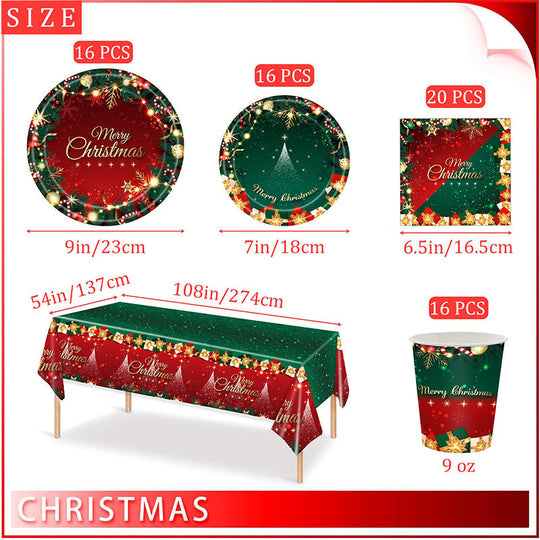 Christmas Disposable Paper Tableware Set for 16 Guests