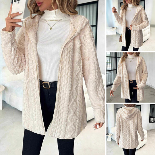 Women's Mid-Length Hooded Quilted Plush Coat