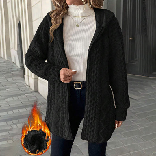 Women's Mid-Length Hooded Quilted Plush Coat