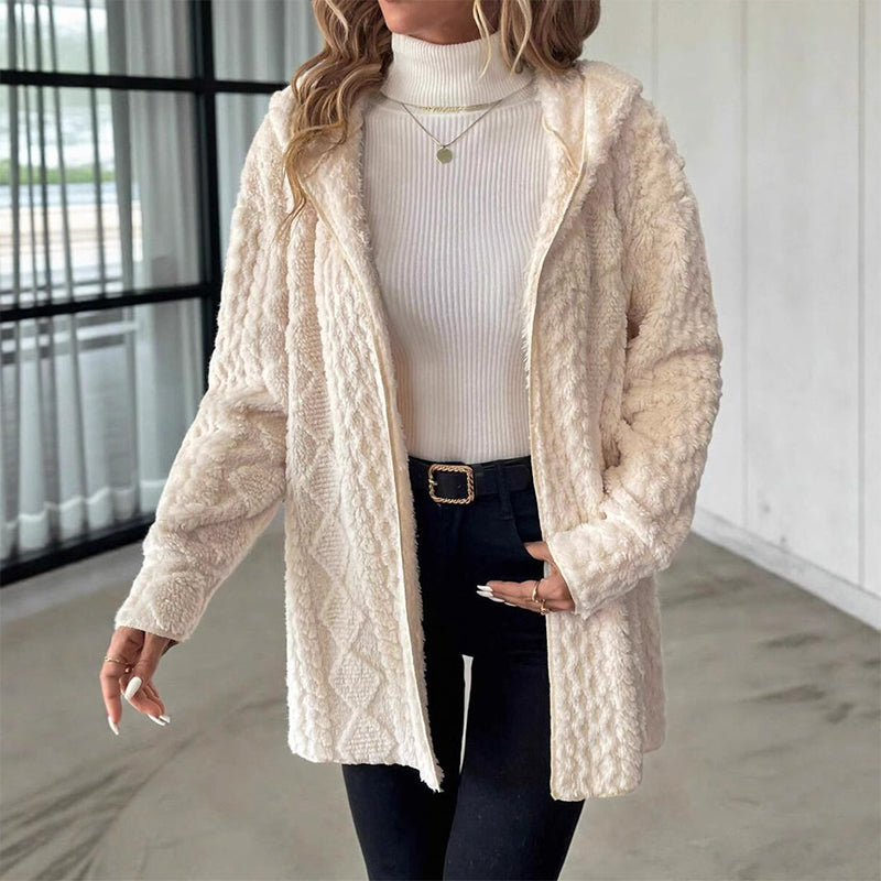 Women's Mid-Length Hooded Quilted Plush Coat