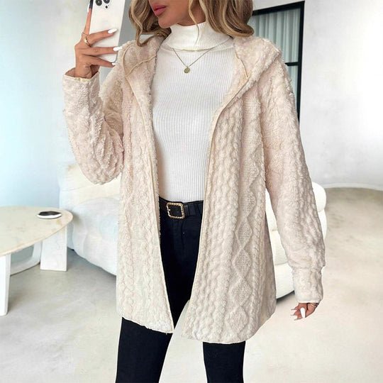 Women's Mid-Length Hooded Quilted Plush Coat