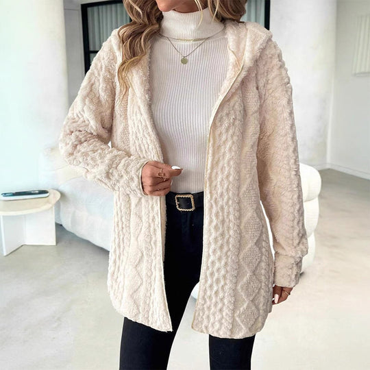Women's Mid-Length Hooded Quilted Plush Coat