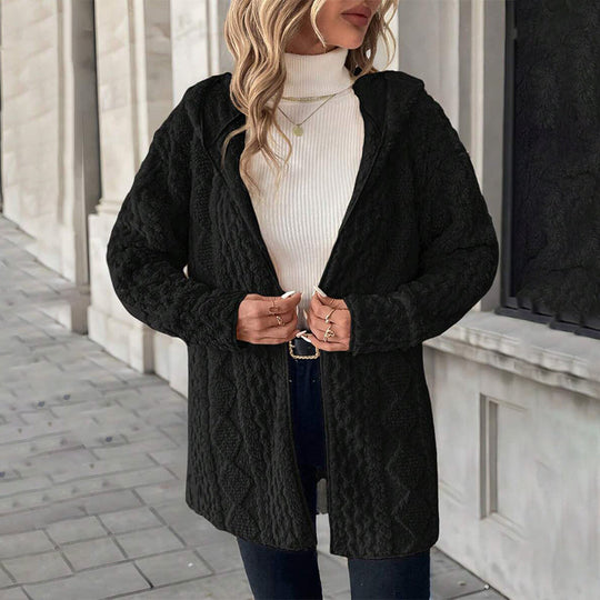 Women's Mid-Length Hooded Quilted Plush Coat