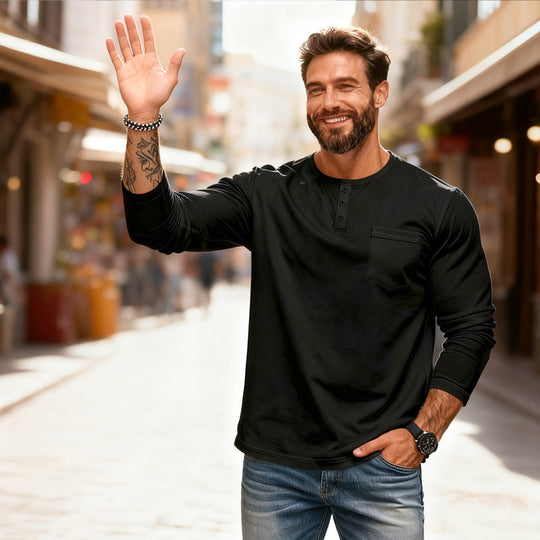 Men’s Slim Fit Henley Long Sleeve T-Shirt