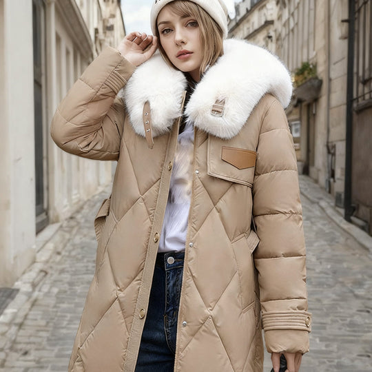 ❄️Warm and slim-fitting Women's Long ☃️Plush-Collar Quilted Puffer Coat🛒