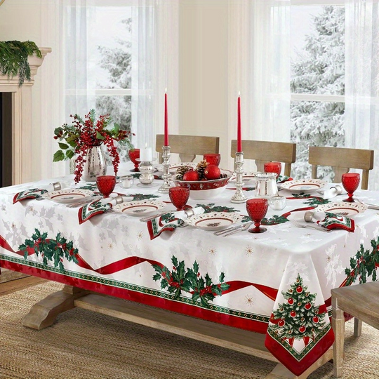 🎄 Kid-Friendly Christmas Tablecloth – Waterproof Rectangular Design, Wipe Clean for Holiday Messes!
