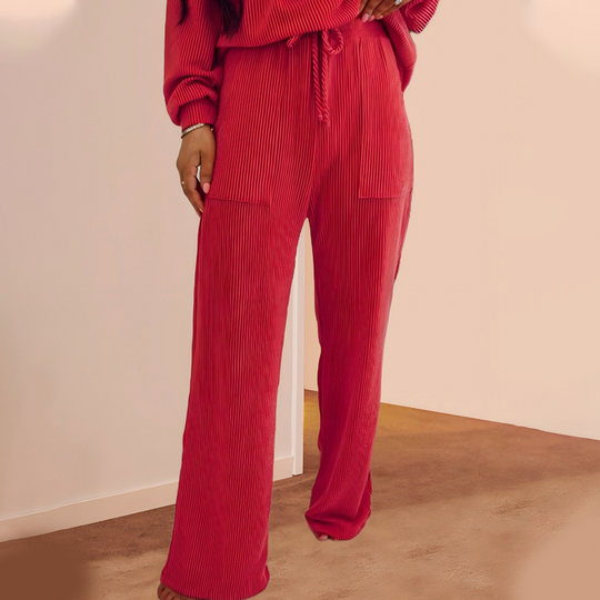 ⏳40% off⏰Festive Stripe 2-Piece Set: Long-Sleeve Top & Drawstring Wide-Leg Pants👚👖