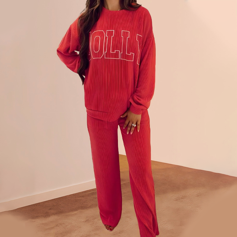 ⏳40% off⏰Festive Stripe 2-Piece Set: Long-Sleeve Top & Drawstring Wide-Leg Pants👚👖