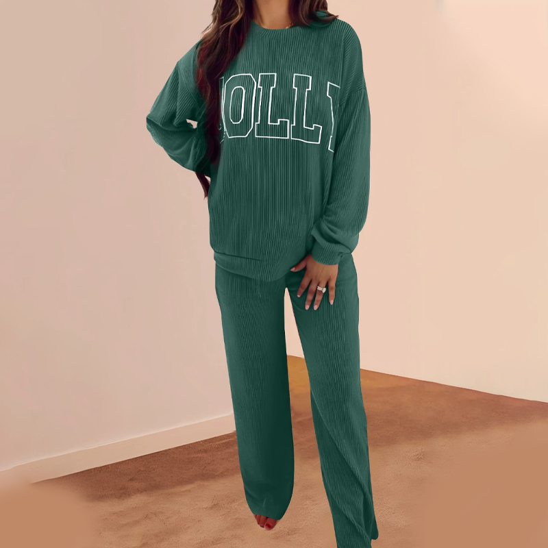 ⏳40% off⏰Festive Stripe 2-Piece Set: Long-Sleeve Top & Drawstring Wide-Leg Pants👚👖