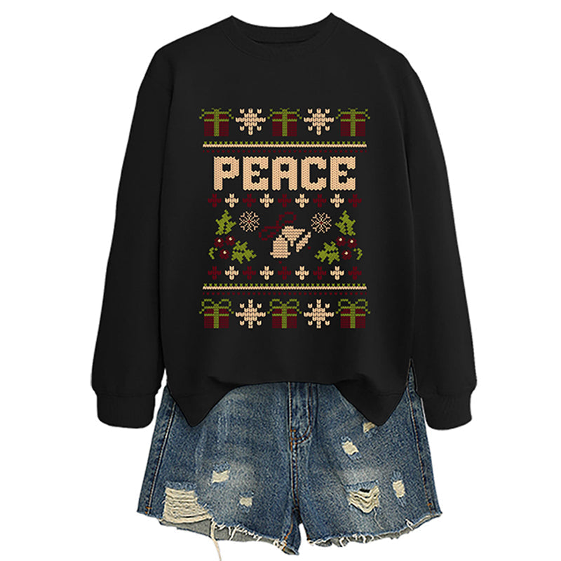 Women's "Peace" Christmas Print Crewneck Sweatshirt