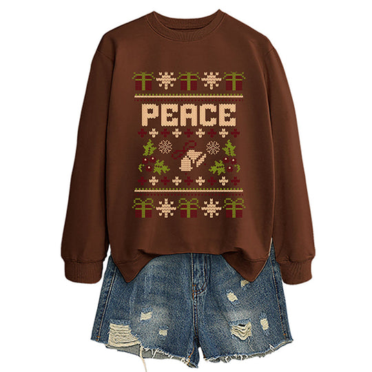 Women's "Peace" Christmas Print Crewneck Sweatshirt
