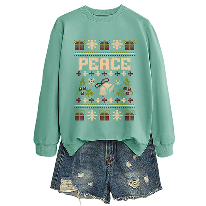 Women's "Peace" Christmas Print Crewneck Sweatshirt