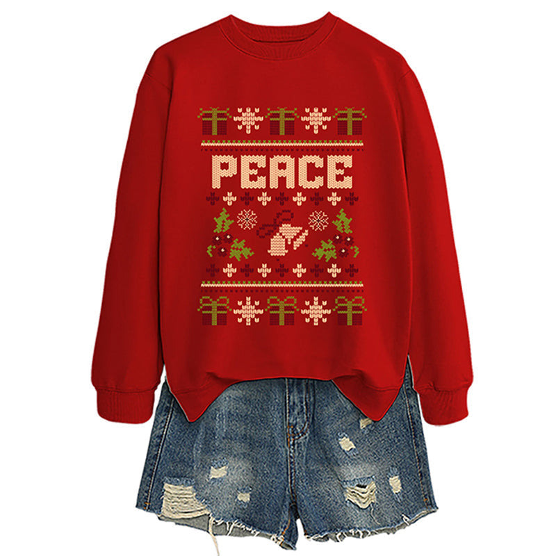 Women's "Peace" Christmas Print Crewneck Sweatshirt
