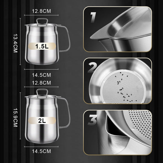 🧑‍🍳 50% OFF! Multi‑Function Stainless Steel Oil Filter Container – Large capacity, reusable filter. Saves oil, keeps cooking clean & healthy. A kitchen must‑have! 🔥✨