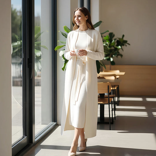 Women's Elegant Dress & Cardigan 2-Piece Set