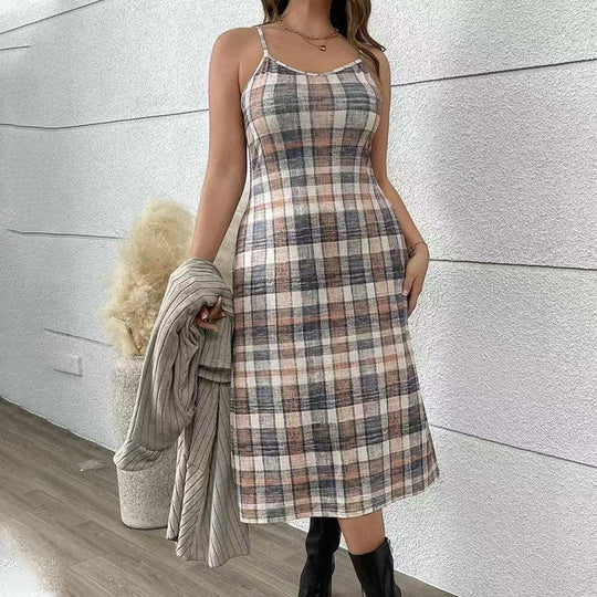 Women's Trendy Plaid Dress & Coat Two-Piece Set