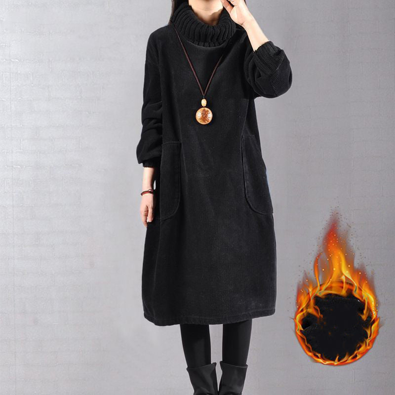 Women’s High Neck Loose Corduroy Maxi Dress