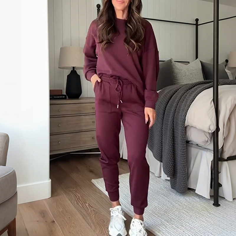 Women's Casual Crewneck Top & Pants Two-Piece Set