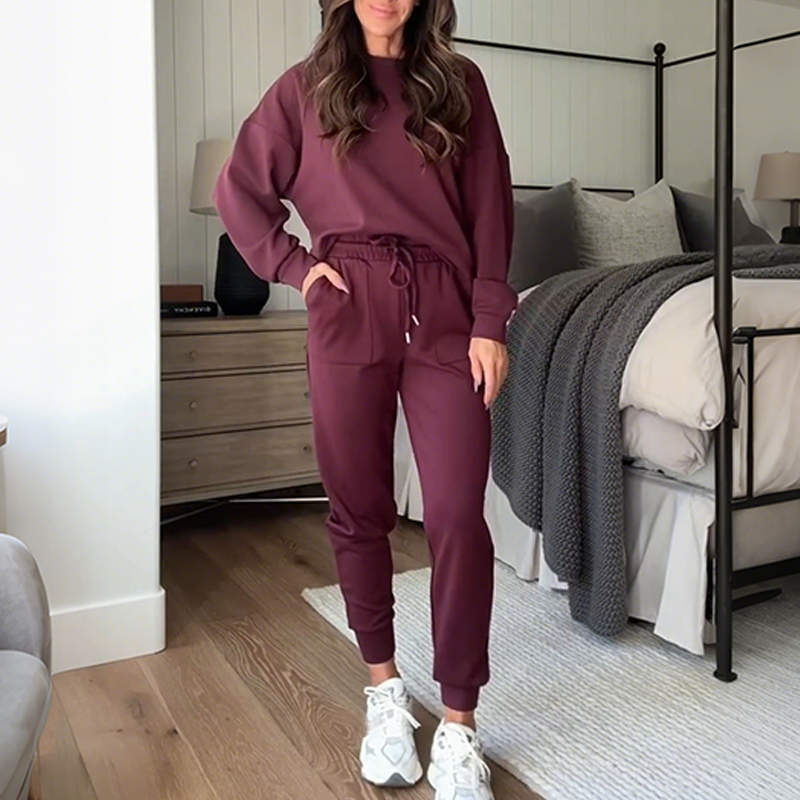 Women's Casual Crewneck Top & Pants Two-Piece Set