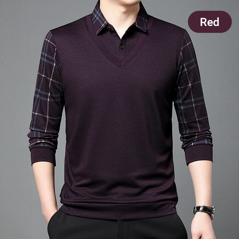 Men's Fake Two-Piece Knit Pullover