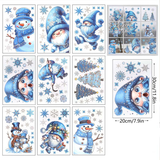Christmas-Themed Glittering Window Stickers 9 PCS Set