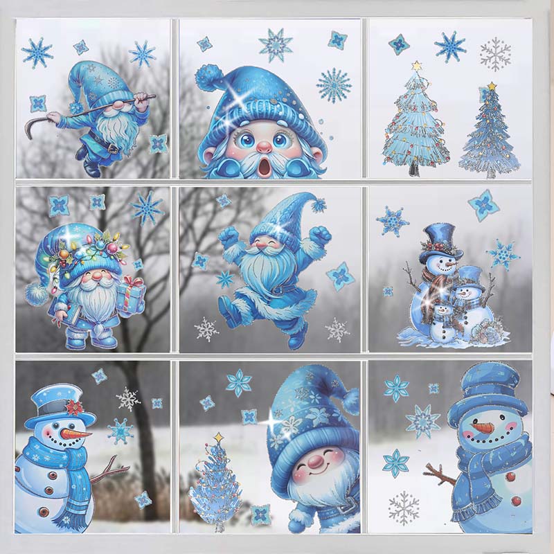 Christmas-Themed Glittering Window Stickers 9 PCS Set