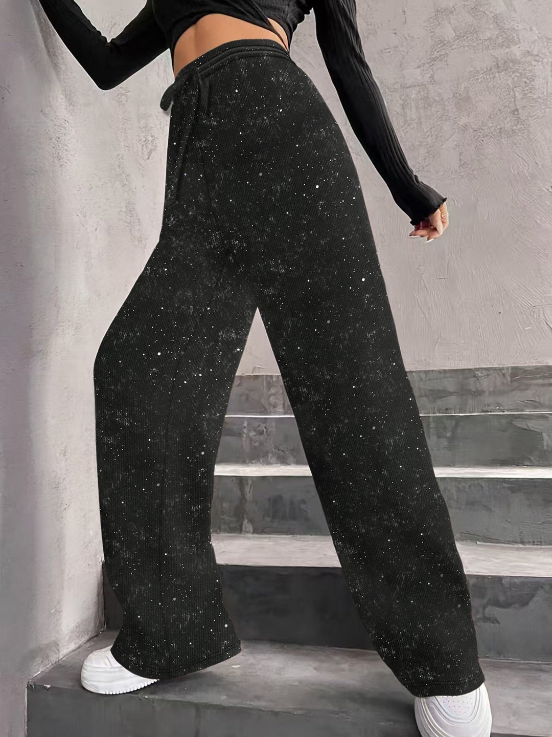 💖LAST DAY SALE 50% OFF🥰Women's Sequin Sparkle Wide Leg Pants with Elastic Waistband