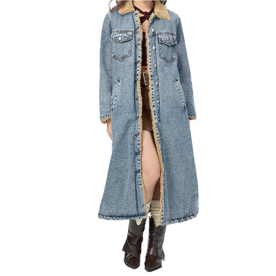 Women's Warm Lined Long Denim Coat