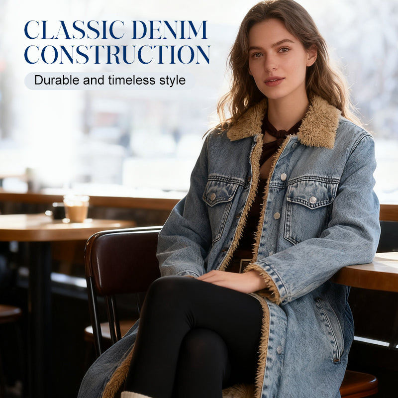 Women's Warm Lined Long Denim Coat