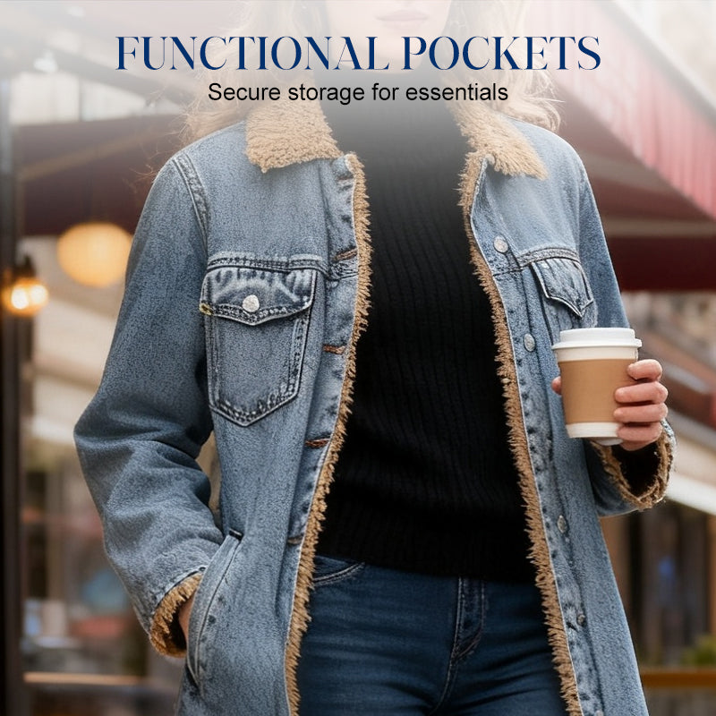 Women's Warm Lined Long Denim Coat