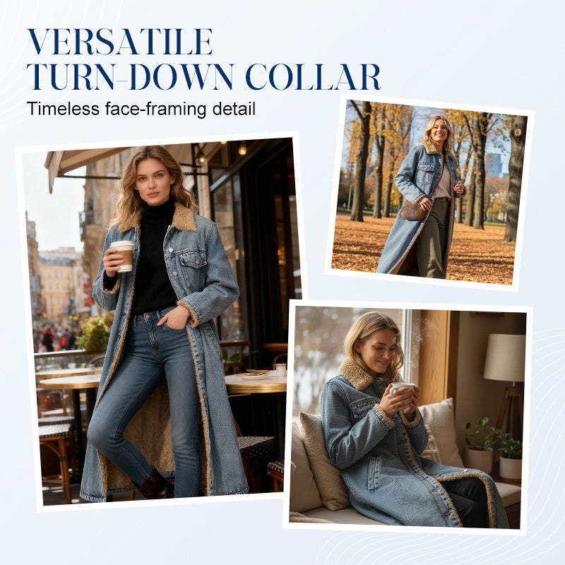 Women's Warm Lined Long Denim Coat