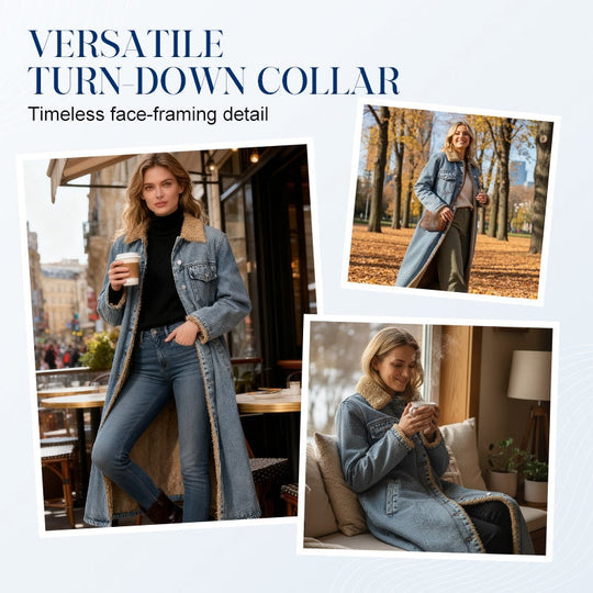 Women's Warm Lined Long Denim Coat