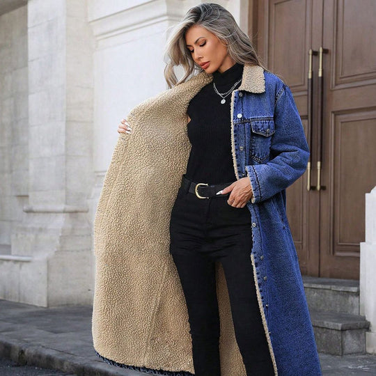 Women's Warm Lined Long Denim Coat