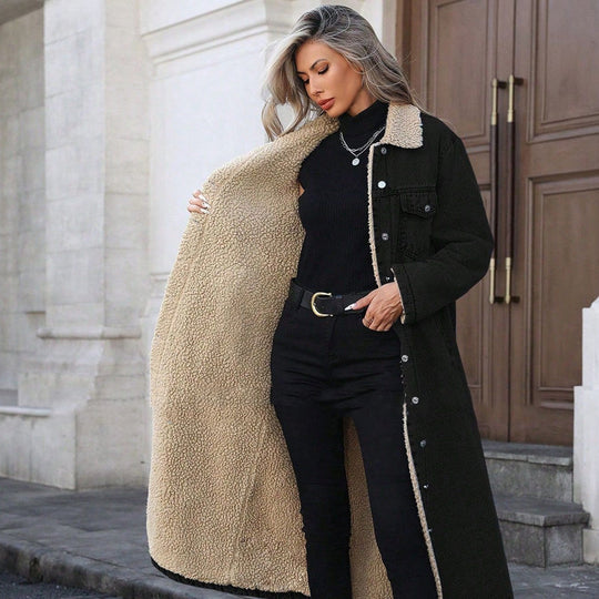 Women's Warm Lined Long Denim Coat