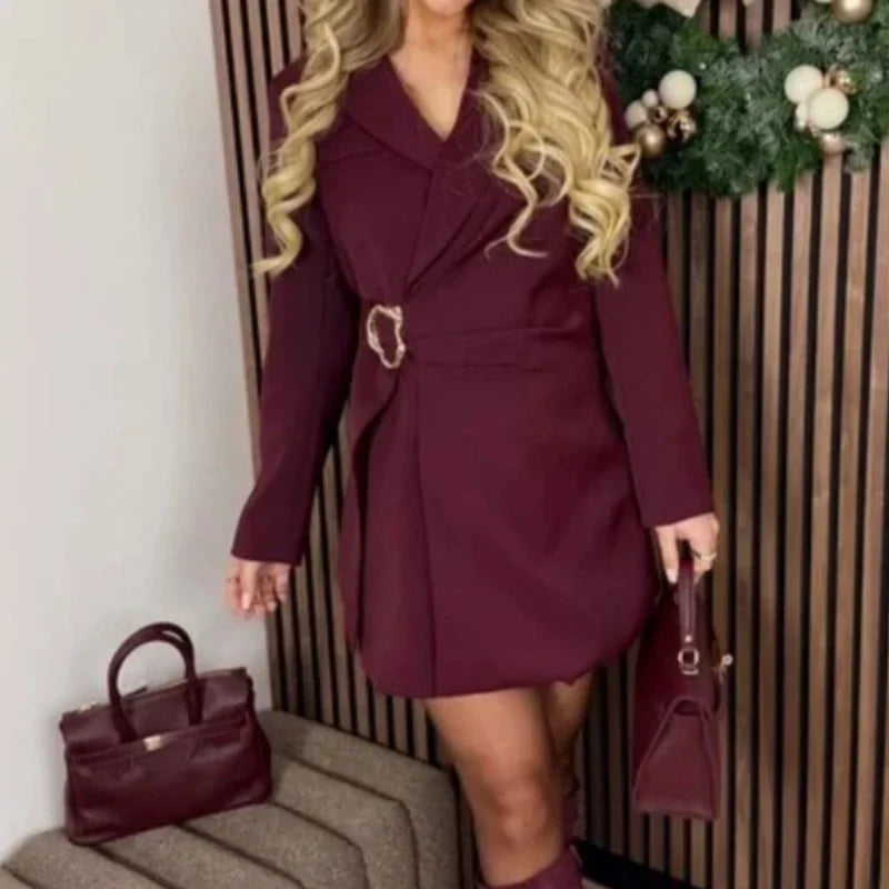⏳Limited-time 50% off⏰Women's Solid Long Sleeve Notch Lapel Blazer Dress🧥👗