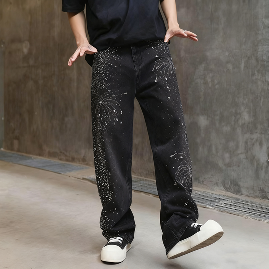 Women’s Sparkling Rhinestone Wide-Leg Jeans