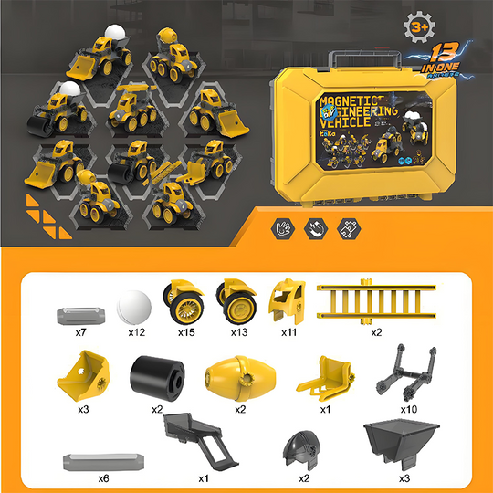 🔥Christmas Limited-Time Offer: 50% OFF!!!🎄 Magnetic Vehicle Building Set – The Ideal Christmas Gift for Little Builders 🚜