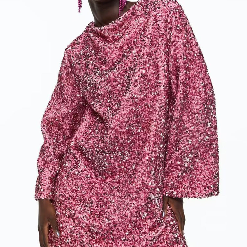 📢📢56 % OFF !!🎅Gift Choice - Long Sleeve Loose Sequined Tie-back Dress