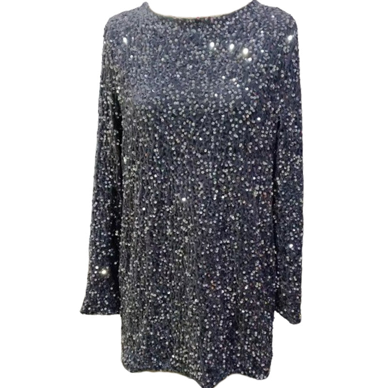 📢📢56 % OFF !!🎅Gift Choice - Long Sleeve Loose Sequined Tie-back Dress