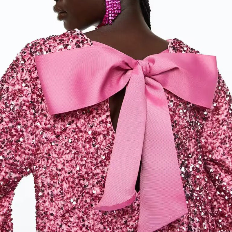 📢📢56 % OFF !!🎅Gift Choice - Long Sleeve Loose Sequined Tie-back Dress