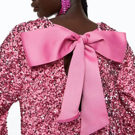 📢📢56 % OFF !!🎅Gift Choice - Long Sleeve Loose Sequined Tie-back Dress