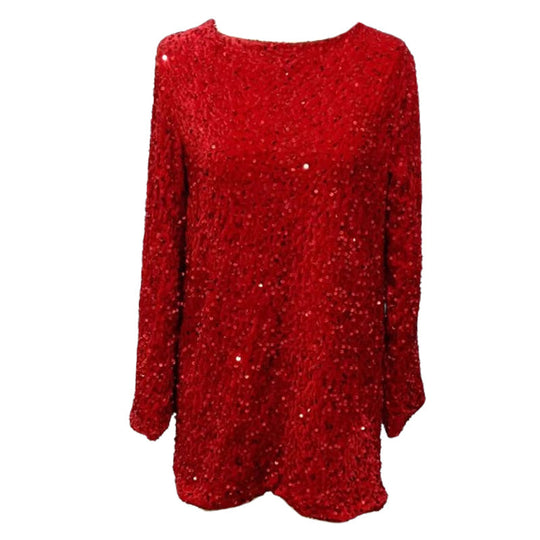 📢📢56 % OFF !!🎅Gift Choice - Long Sleeve Loose Sequined Tie-back Dress