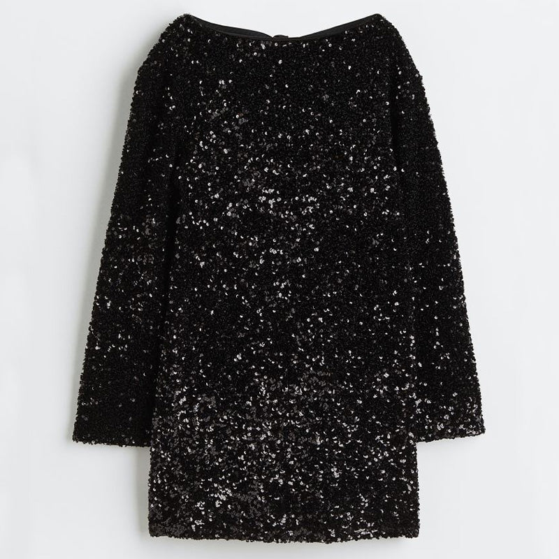 📢📢56 % OFF !!🎅Gift Choice - Long Sleeve Loose Sequined Tie-back Dress